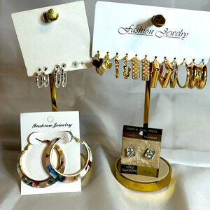 10 Pair Assorted Earrings.  Post, Hoops.  Gold/Silver Tones NWT